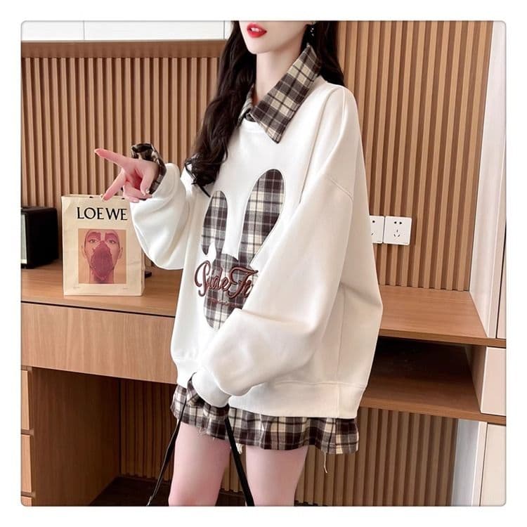 가을 의상 모방 후아 면 복잡한 우유 실크 페이크 레이어드 빅 사이즈 지방 mm 재킷 얇은 스타일 후드티 여성 상세 이미지 4