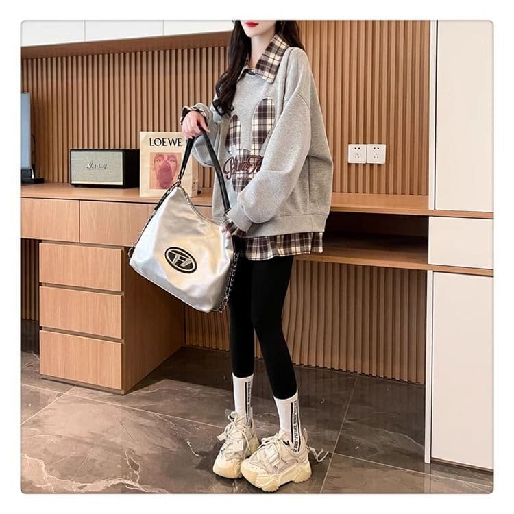 가을 의상 모방 후아 면 복잡한 우유 실크 페이크 레이어드 빅 사이즈 지방 mm 재킷 얇은 스타일 후드티 여성 상세 이미지 9