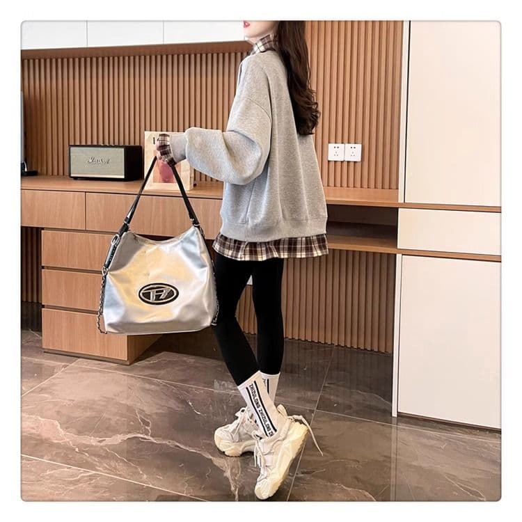 가을 의상 모방 후아 면 복잡한 우유 실크 페이크 레이어드 빅 사이즈 지방 mm 재킷 얇은 스타일 후드티 여성 상세 이미지 13