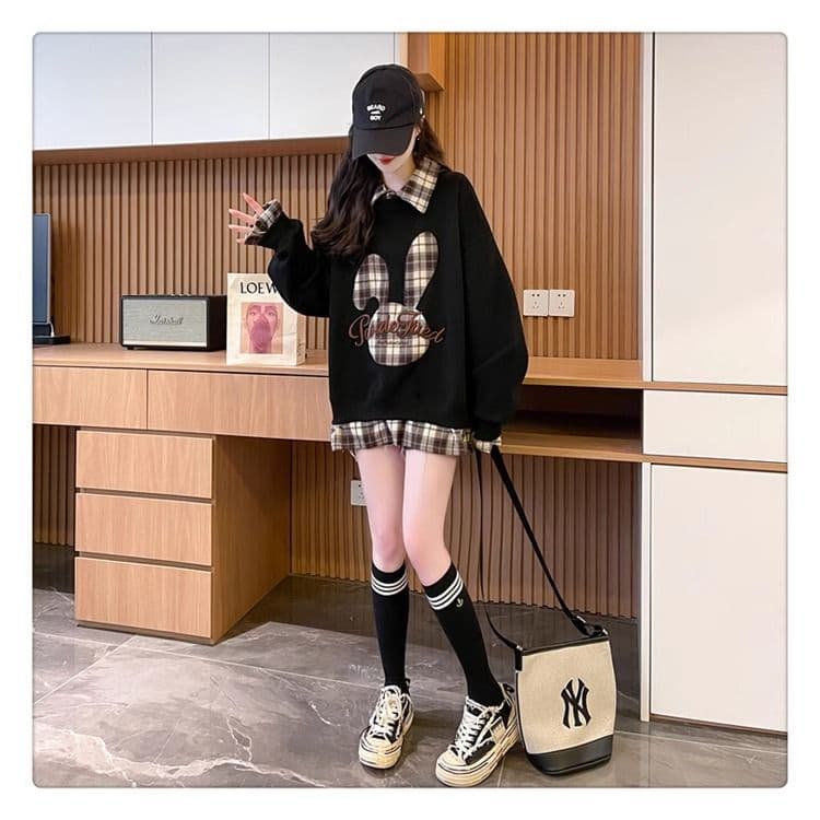 가을 의상 모방 후아 면 복잡한 우유 실크 페이크 레이어드 빅 사이즈 지방 mm 재킷 얇은 스타일 후드티 여성 상세 이미지 16