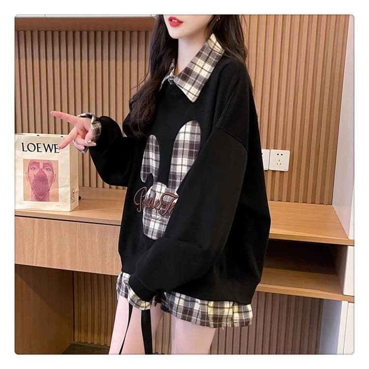 가을 의상 모방 후아 면 복잡한 우유 실크 페이크 레이어드 빅 사이즈 지방 mm 재킷 얇은 스타일 후드티 여성 상세 이미지 18