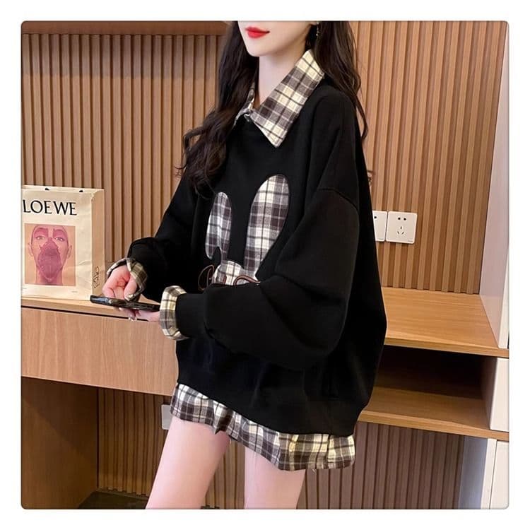 가을 의상 모방 후아 면 복잡한 우유 실크 페이크 레이어드 빅 사이즈 지방 mm 재킷 얇은 스타일 후드티 여성 상세 이미지 19