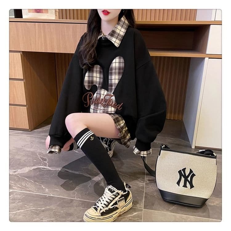 가을 의상 모방 후아 면 복잡한 우유 실크 페이크 레이어드 빅 사이즈 지방 mm 재킷 얇은 스타일 후드티 여성 상세 이미지 20