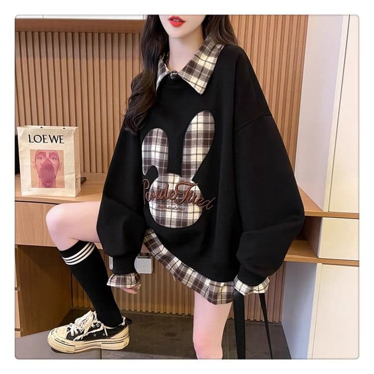 가을 의상 모방 후아 면 복잡한 우유 실크 페이크 레이어드 빅 사이즈 지방 mm 재킷 얇은 스타일 후드티 여성 상세 이미지 22