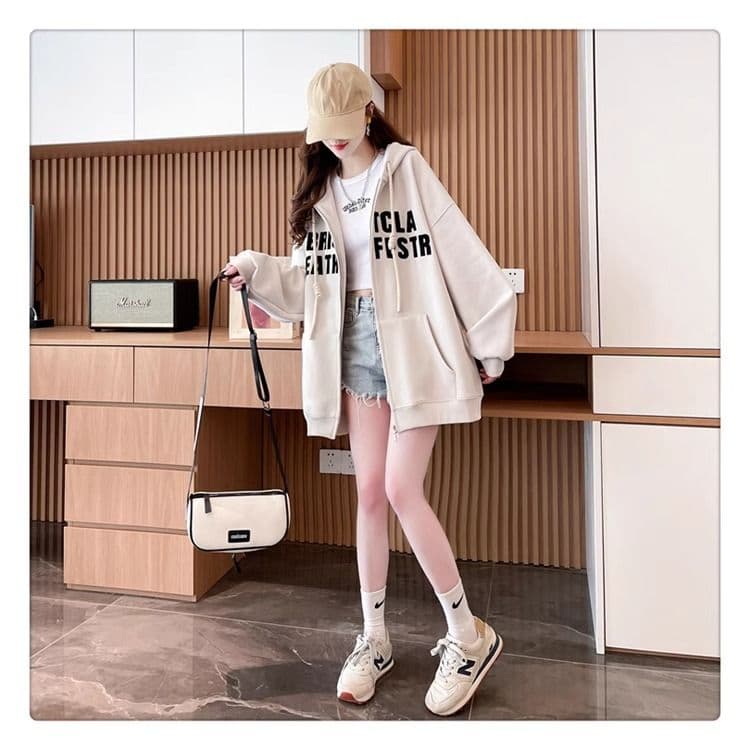 봄과 가을 옷 모방 후아 면 복잡한 우유 실크 빅 사이즈 지방 mm 지퍼 재킷 얇은 스타일 후드티 여성 상세 이미지 4