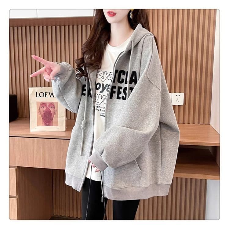 봄과 가을 옷 모방 후아 면 복잡한 우유 실크 빅 사이즈 지방 mm 지퍼 재킷 얇은 스타일 후드티 여성 상세 이미지 12