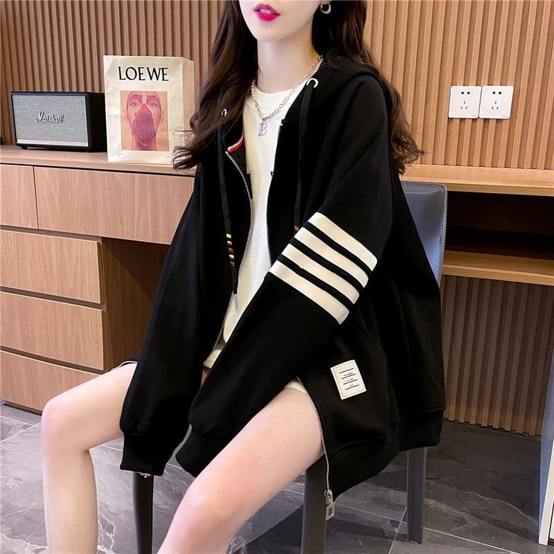 모방 후아 면 복잡한 우유 실크 얇은 스타일 봄 가을 지퍼 오픈 가디건 빅 사이즈 재킷 후드티 여성 이미지 3