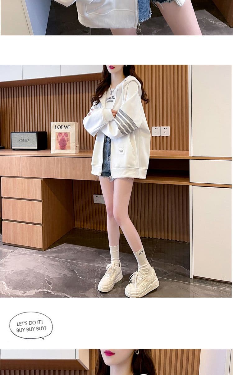 모방 후아 면 복잡한 우유 실크 얇은 스타일 봄 가을 지퍼 오픈 가디건 빅 사이즈 재킷 후드티 여성 상세 이미지 5