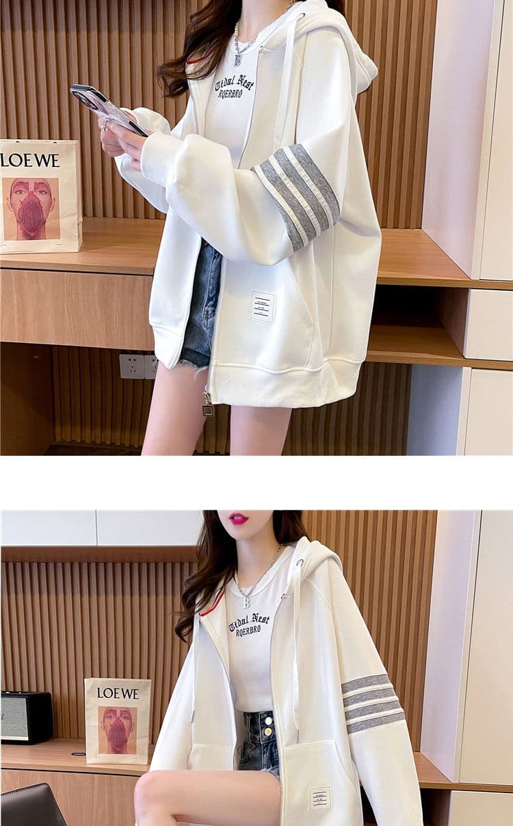 모방 후아 면 복잡한 우유 실크 얇은 스타일 봄 가을 지퍼 오픈 가디건 빅 사이즈 재킷 후드티 여성 상세 이미지 6
