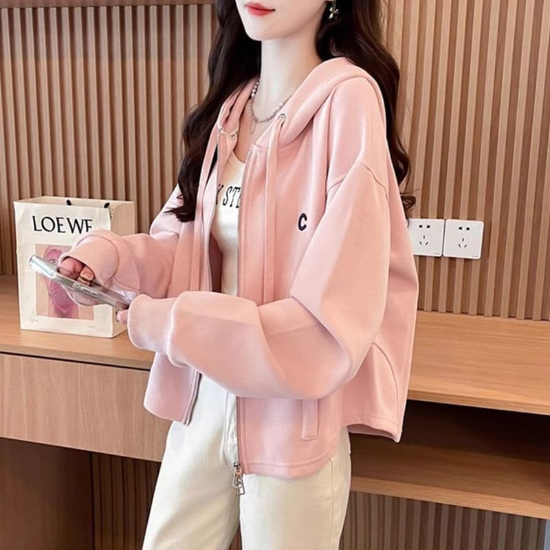모방 후아 면 복잡한 우유 실크 작은 키 봄 가을 얇은 스타일 후드 맨위 재킷 후드티 여성 이미지 2