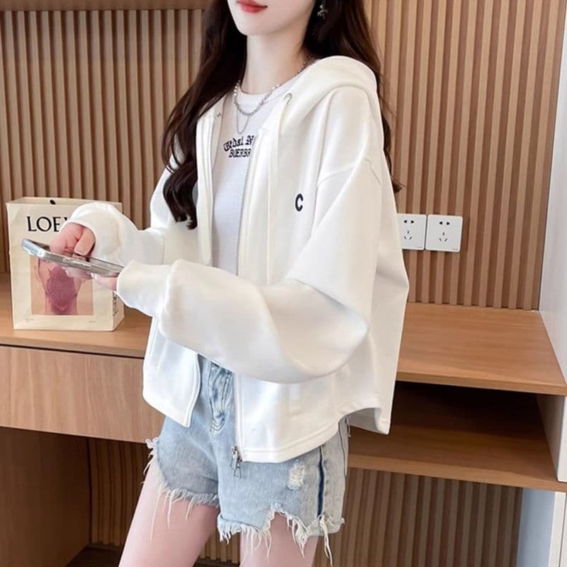 모방 후아 면 복잡한 우유 실크 작은 키 봄 가을 얇은 스타일 후드 맨위 재킷 후드티 여성