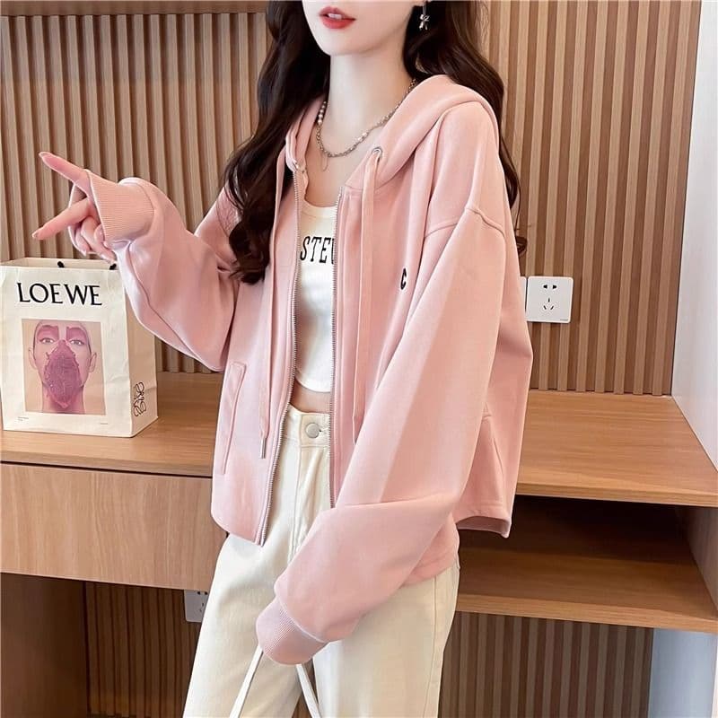 모방 후아 면 복잡한 우유 실크 작은 키 봄 가을 얇은 스타일 후드 맨위 재킷 후드티 여성 이미지 4