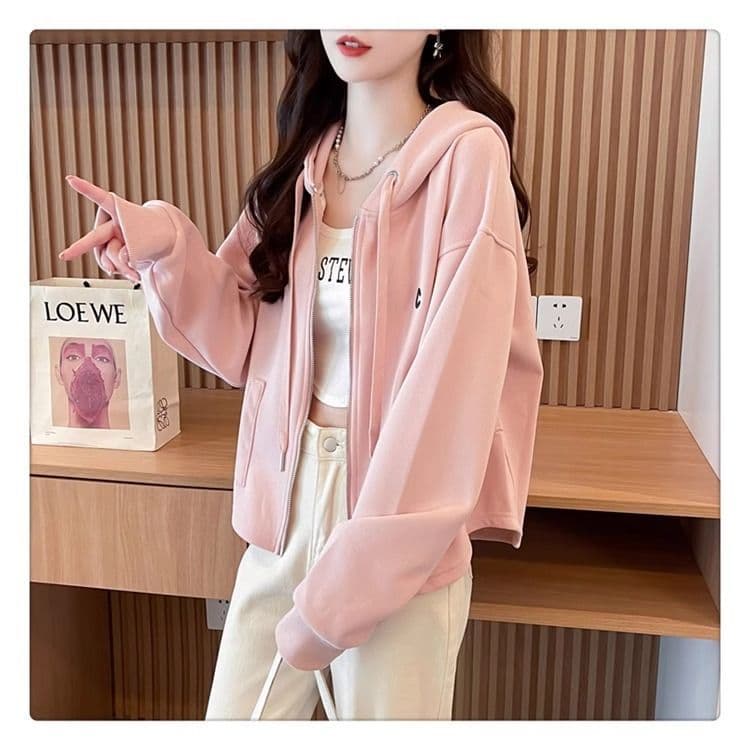 모방 후아 면 복잡한 우유 실크 작은 키 봄 가을 얇은 스타일 후드 맨위 재킷 후드티 여성 상세 이미지 6