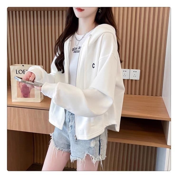 모방 후아 면 복잡한 우유 실크 작은 키 봄 가을 얇은 스타일 후드 맨위 재킷 후드티 여성 상세 이미지 14