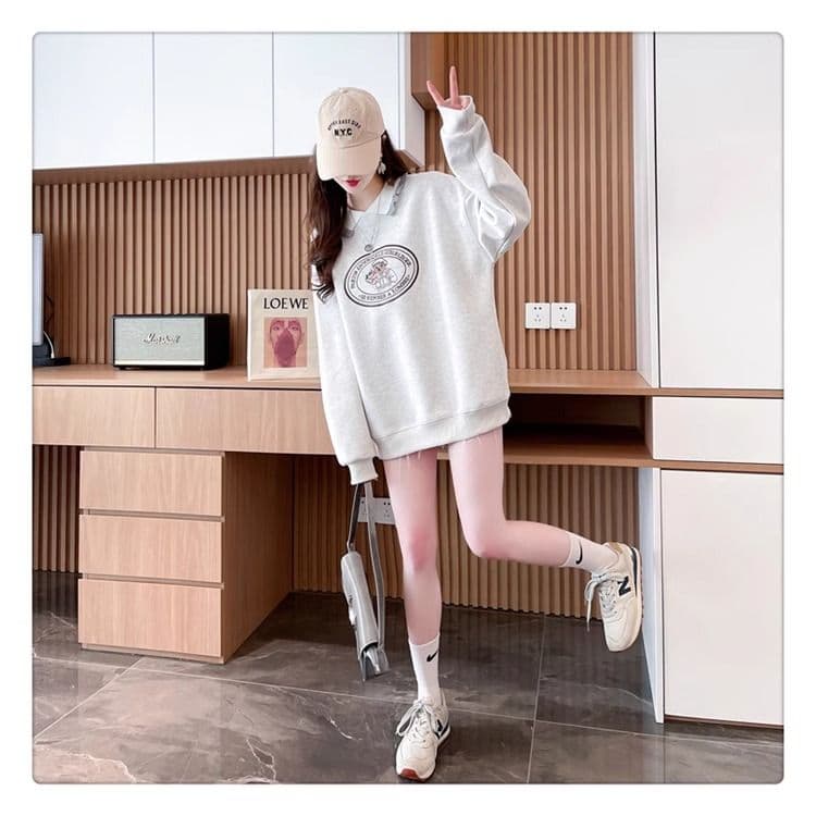가을 의상 모방 후아 면 복잡한 우유 실크 빅 사이즈 지방 mm 맨위 얇은 스타일 POLO 칼라 후드티 여성 상세 이미지 2