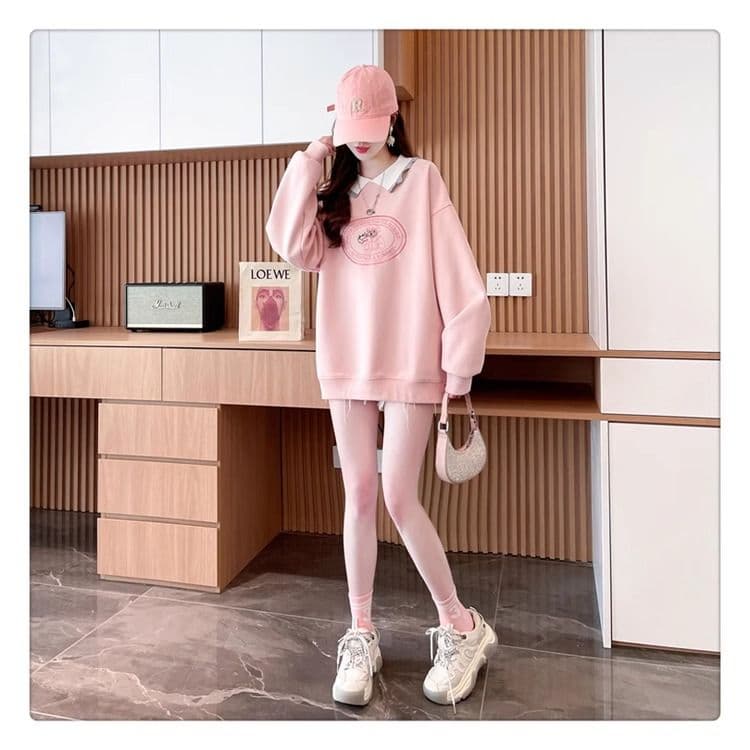 가을 의상 모방 후아 면 복잡한 우유 실크 빅 사이즈 지방 mm 맨위 얇은 스타일 POLO 칼라 후드티 여성 상세 이미지 10
