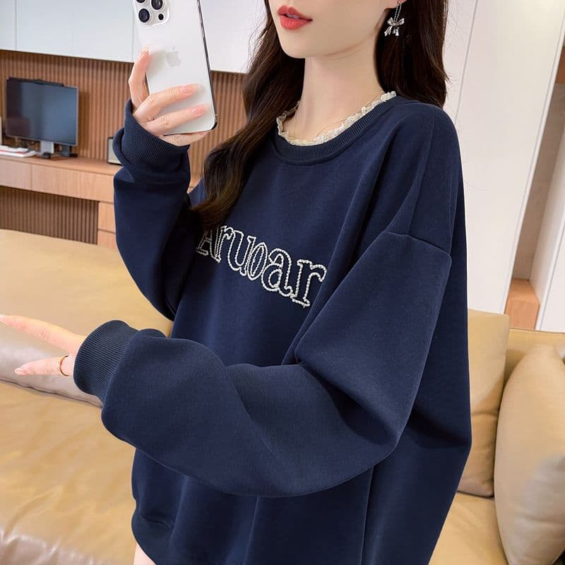 실사 2026 봄 가을 순수한 Mianhua 면 복합 우유 실크 레이스 조각 페이크 레이어드 재킷 얇은 스타일 후드티 여성 이미지 3