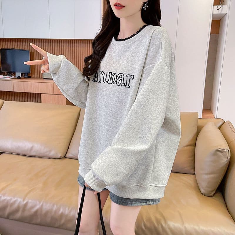 실사 2026 봄 가을 순수한 Mianhua 면 복합 우유 실크 레이스 조각 페이크 레이어드 재킷 얇은 스타일 후드티 여성 상세 이미지 7