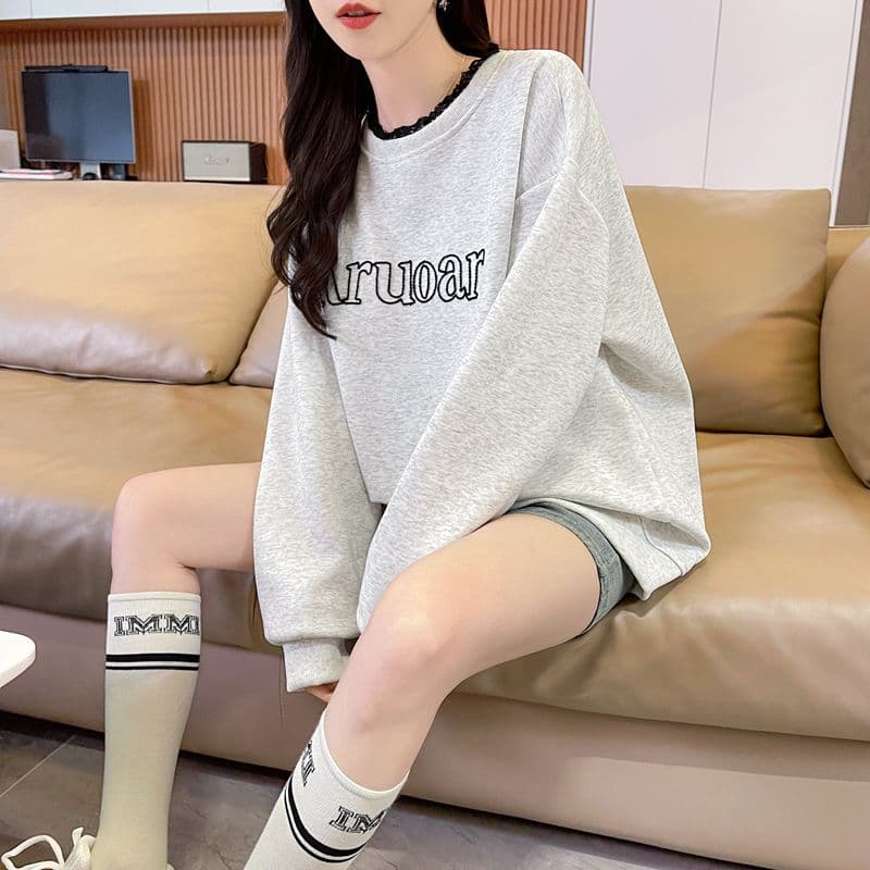 실사 2026 봄 가을 순수한 Mianhua 면 복합 우유 실크 레이스 조각 페이크 레이어드 재킷 얇은 스타일 후드티 여성 상세 이미지 9