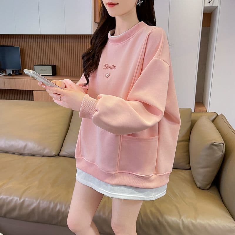 실사 2026 봄 가을 순수한 Mianhua 면 복합 우유 실크 페이크 레이어드 빅 사이즈 재킷 얇은 스타일 후드티 여성 이미지 2