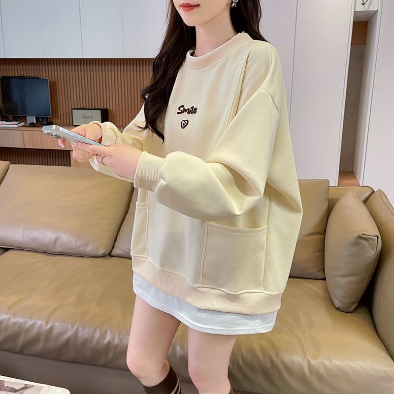 실사 2026 봄 가을 순수한 Mianhua 면 복합 우유 실크 페이크 레이어드 빅 사이즈 재킷 얇은 스타일 후드티 여성