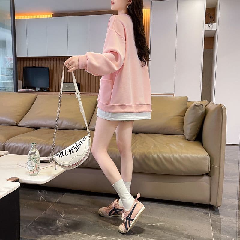 실사 2026 봄 가을 순수한 Mianhua 면 복합 우유 실크 페이크 레이어드 빅 사이즈 재킷 얇은 스타일 후드티 여성 상세 이미지 16