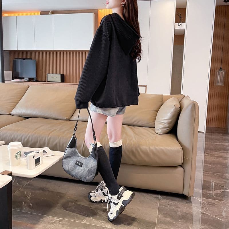 실사 2026 봄 가을 알파벳 프린트 얇은 스타일 기본 셔츠 맨위 후드 티 스웨터 여성 상세 이미지 24