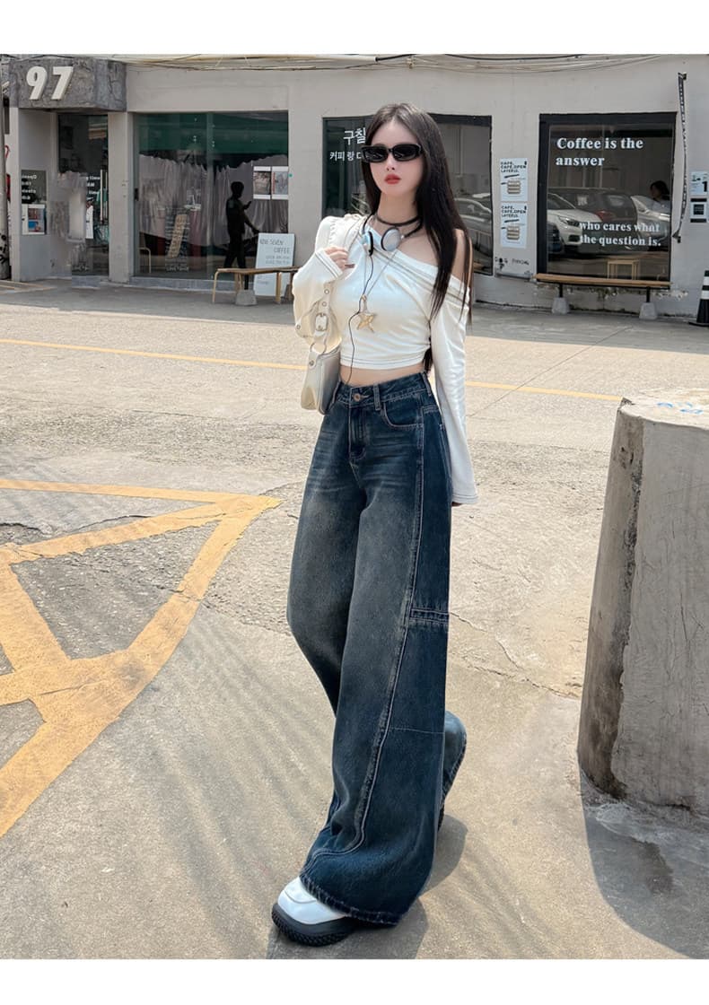 빅 사이즈 디자인 센스 스트레이트 청바지 여성 여름 새로운 작은 키 하이웨이스트 루즈핏 다용도 슬림해 보이는 넓은 다리 길이 바지 상세 이미지 17