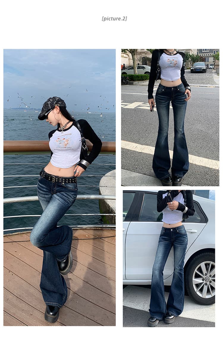 로우 웨이스트 아메리칸 주름 디자인 센스 부츠컷 청바지 여성 새로운 신축성 스트레이트 몸매 가꾸기 슬림해 보이는 바닥 청소 나팔 바지 상세 이미지 6