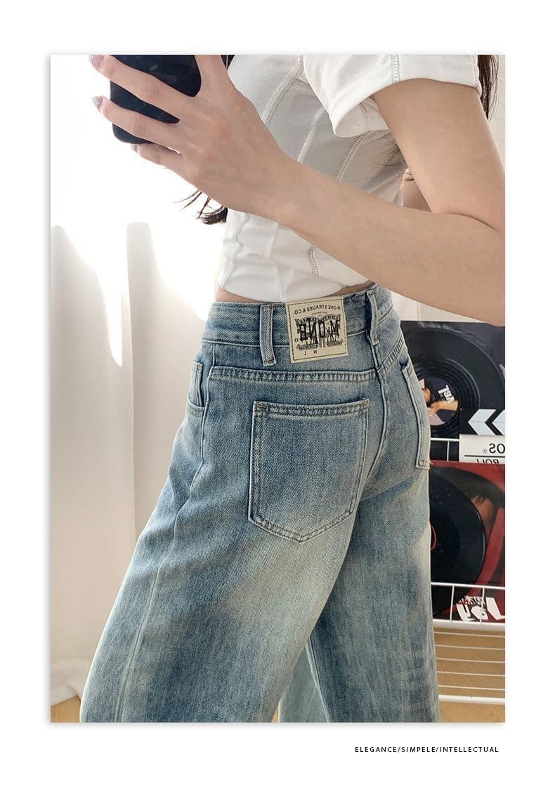 찢어진 부분 루즈핏 넓은 다리 청바지 여성 가을 새로운 워싱 다용도 디자인 센스 하이웨이스트 슬림해 보이는 스트레이트 롱 바지 상세 이미지 6