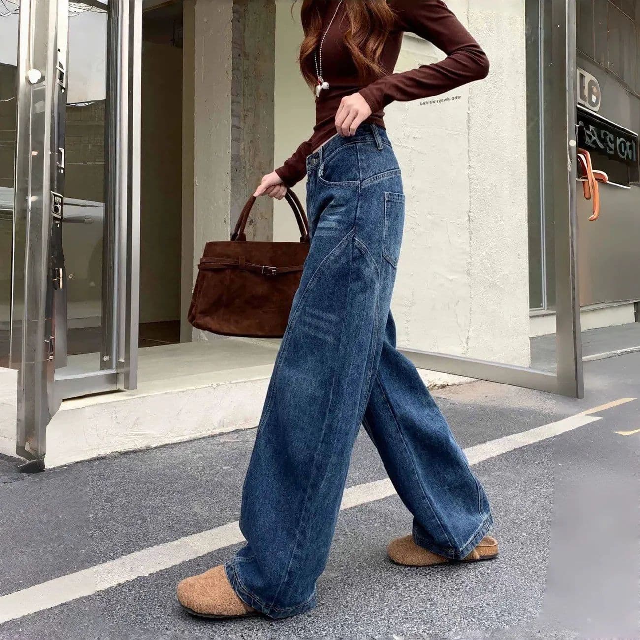 아메리칸 워싱 넓은 다리 모통이 칼 청바지 여성 2026 가을 새로운 높음 거리 루즈핏 슬림해 보이는 스트레이트 낫 바지 상세 이미지 5