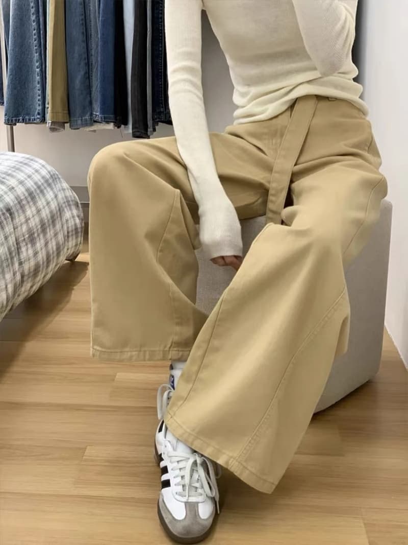 카키 넓은 다리 청바지 여성 2026 봄 가을 새로운 루즈핏 도루 센스 슬림해 보이는 작은 대중 디자인 센스 캐주얼 스트레이트 팬츠 상세 이미지 6