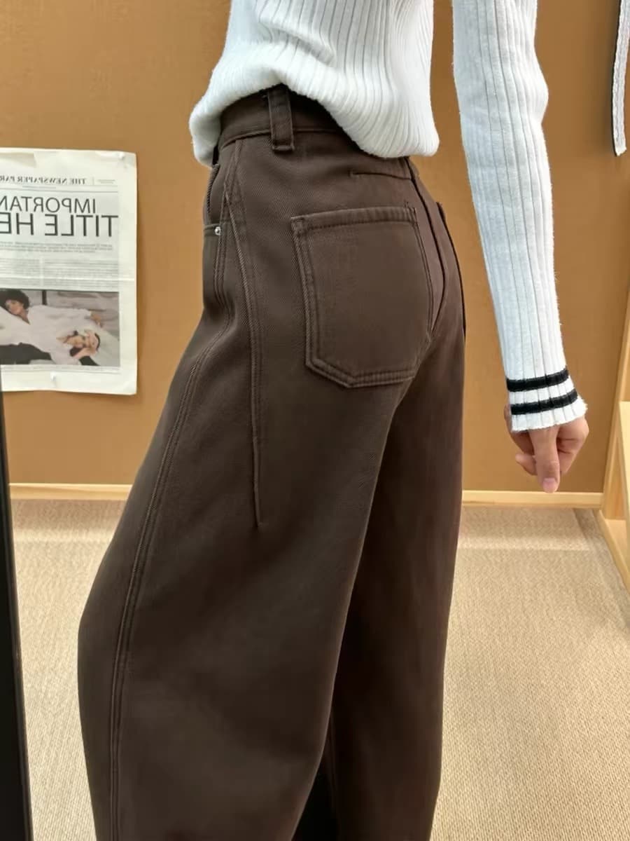 브라운 바지 아이들 2026 새로운 머저리 두꺼운 배 모양 보은 바지 좁은 에디션 루즈핏 스트레이트 털이 있는 모통이 칼 청바지 상세 이미지 3