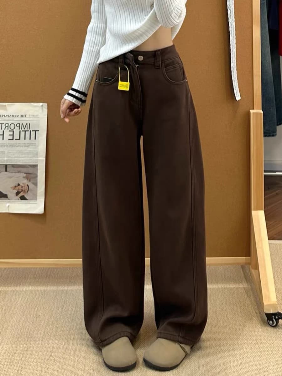 브라운 바지 아이들 2026 새로운 머저리 두꺼운 배 모양 보은 바지 좁은 에디션 루즈핏 스트레이트 털이 있는 모통이 칼 청바지 상세 이미지 5