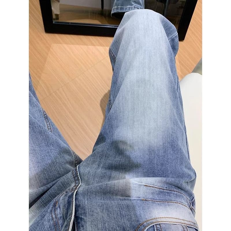 디자인 센스 파란색 스트레이트 청바지 여성 2026 워싱 루즈핏 빅 사이즈 하이웨이스트 슬림해 보이는 도루 센스 넓은 다리 길이 바지 상세 이미지 6