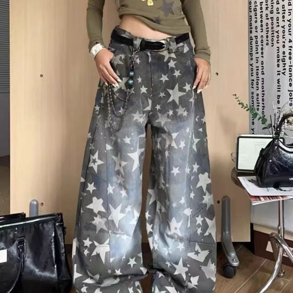아메리칸 별 전체 인쇄 그라데이션 카모플라주 워크웨어 팬츠 남녀 루즈핏 캐주얼 다용도 넓은 다리 길이 바지 이미지 5
