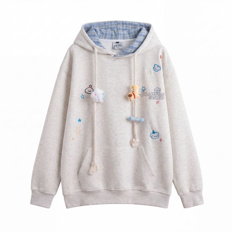 실사 2026 가을 겨울 한국 스타일 루즈핏 자수 후드 싸움 플러그 색상 후아 코튼 자켓 맨위 후드티 여성 이미지 5