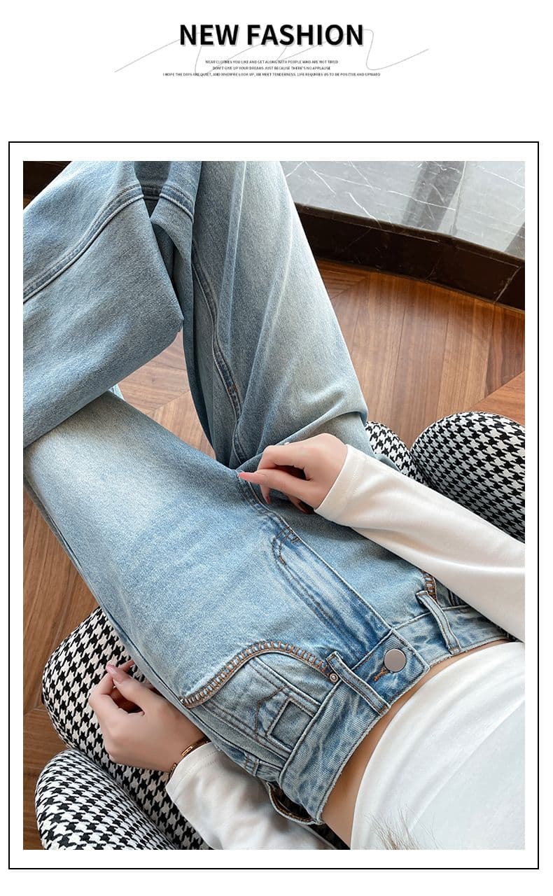 아메리칸 이른 봄 새로운 캐주얼 루즈핏 넓은 다리 청바지 여성 상세 이미지 14