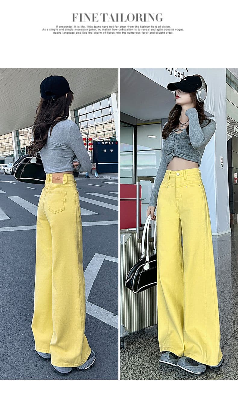 아메리칸 이른 봄 새로운 하이웨이스트 신축성 루즈핏 넓은 다리 청바지 여성 상세 이미지 22
