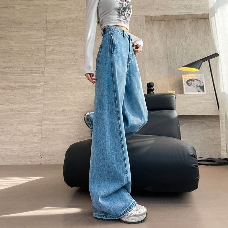 이른 봄 새로운 캐주얼 루즈핏 넓은 다리 화이트 청바지 여성 이미지 3