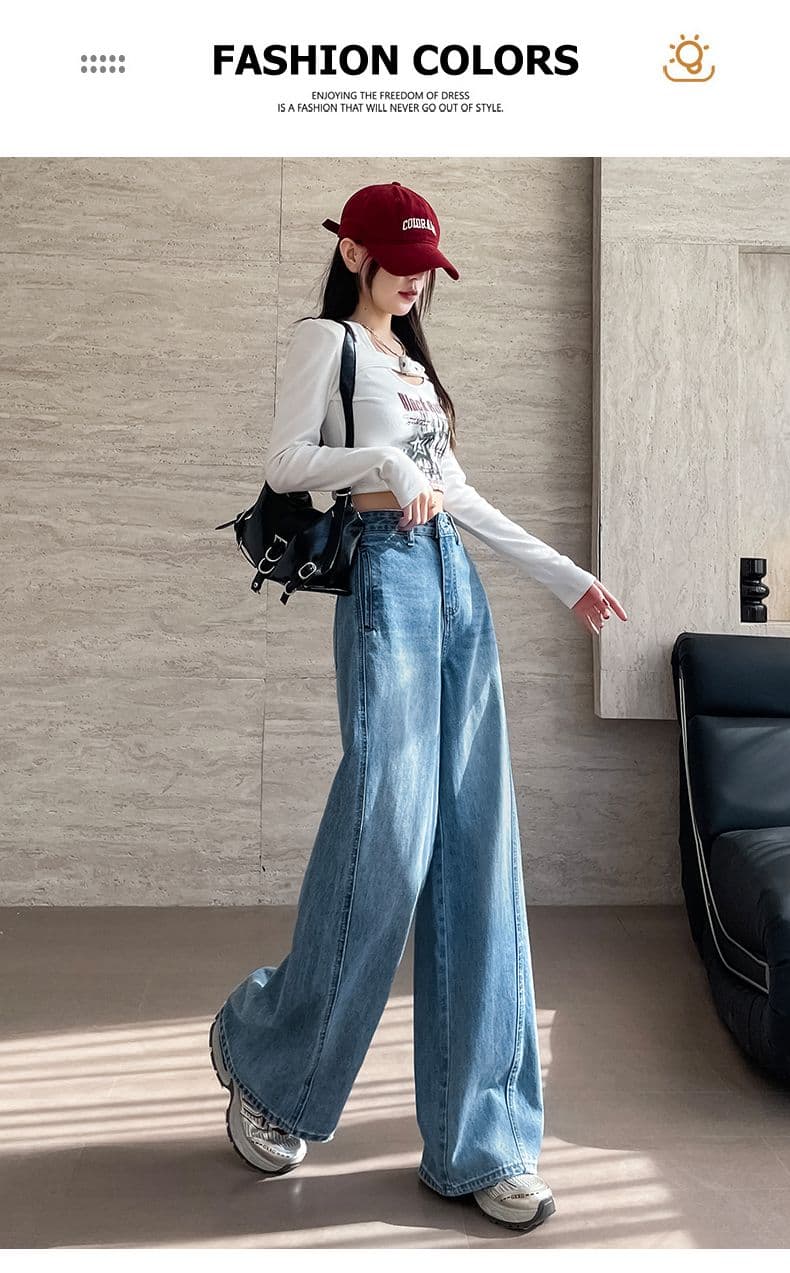 이른 봄 새로운 캐주얼 루즈핏 넓은 다리 화이트 청바지 여성 상세 이미지 18