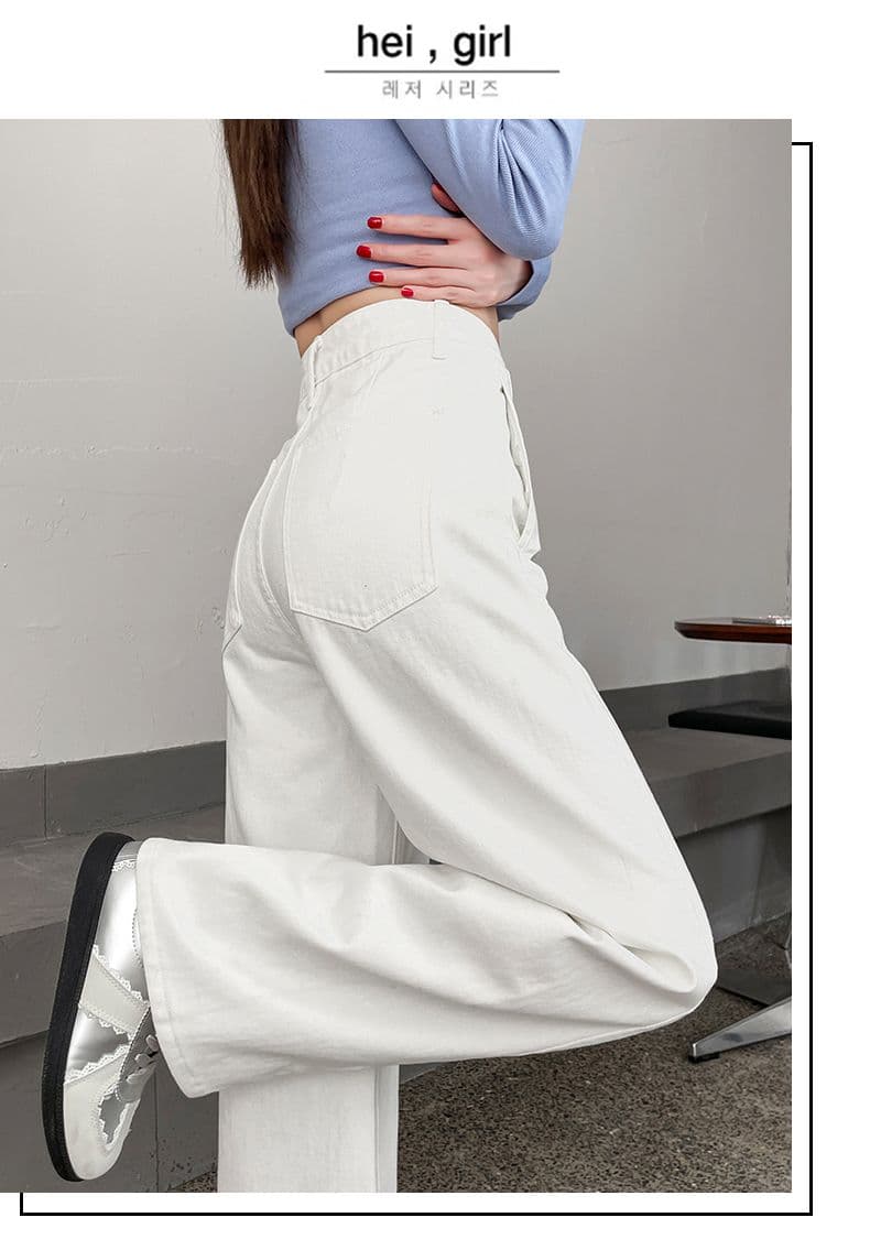 이른 봄 새로운 캐주얼 루즈핏 넓은 다리 화이트 청바지 여성 상세 이미지 22