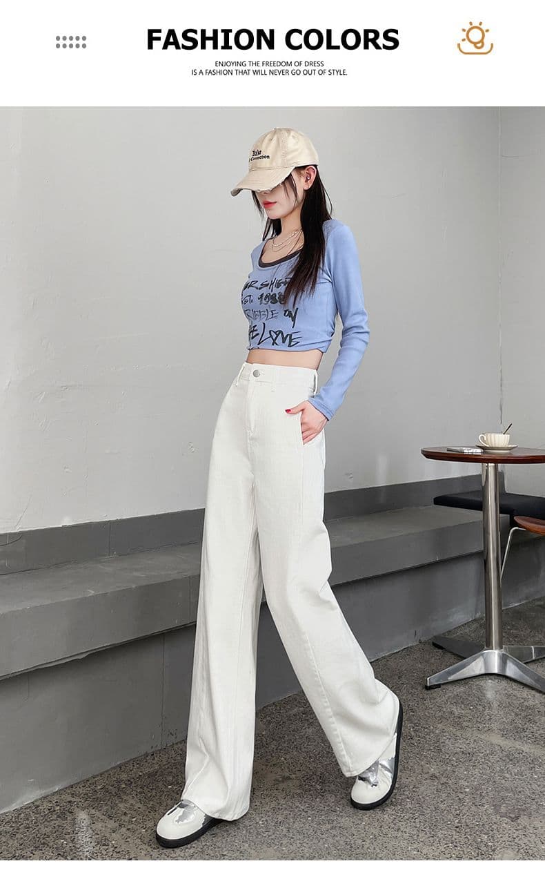 이른 봄 새로운 캐주얼 루즈핏 넓은 다리 화이트 청바지 여성 상세 이미지 23