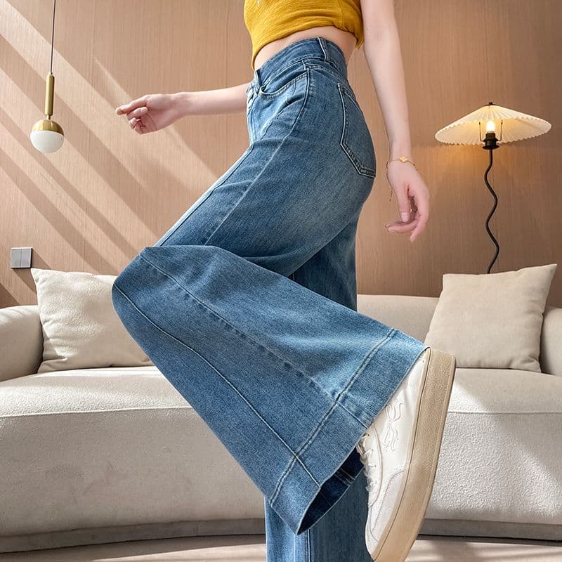 아메리칸 이른 봄 새로운 단 닝 블루 캐주얼 넓은 다리 청바지 여성 이미지 5
