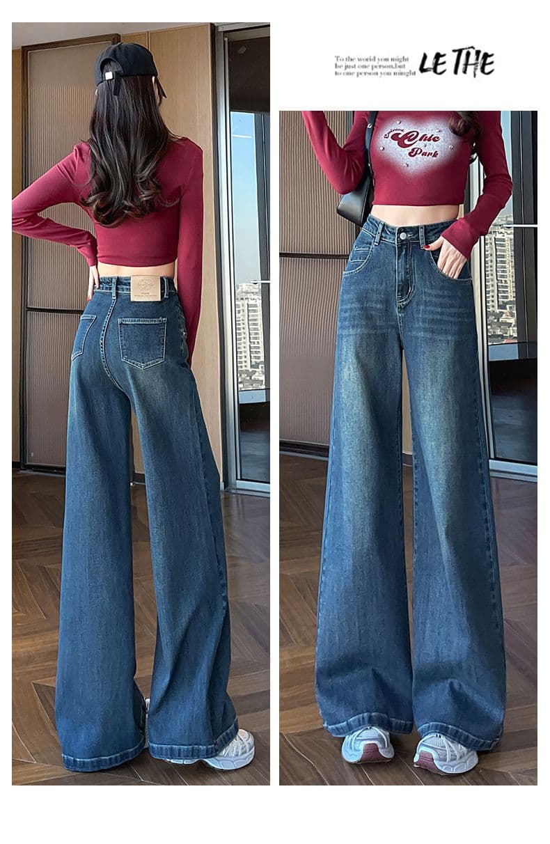 아메리칸 노스탤지어 이른 봄 새로운 캐주얼 루즈핏 넓은 다리 청바지 여성 상세 이미지 16