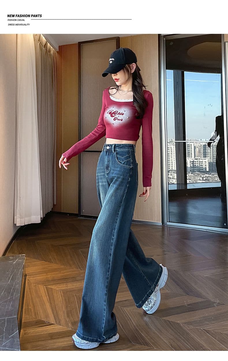 아메리칸 노스탤지어 이른 봄 새로운 캐주얼 루즈핏 넓은 다리 청바지 여성 상세 이미지 17