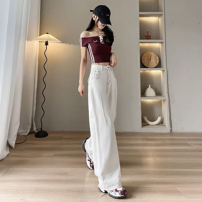 아메리칸 이른 봄 새로운 캐주얼 넓은 다리 스트레이트 청바지 여성 이미지 3