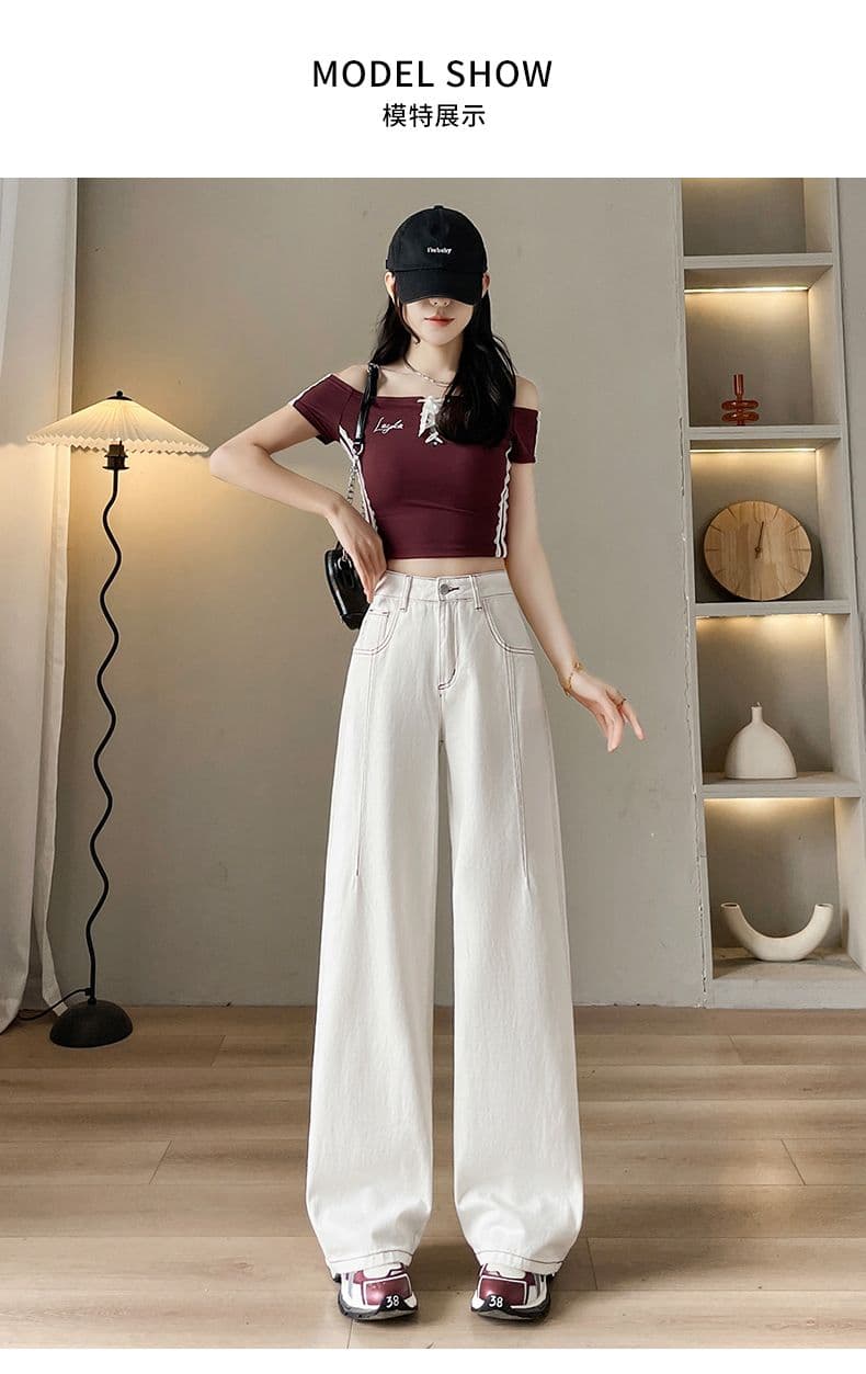 아메리칸 이른 봄 새로운 캐주얼 넓은 다리 스트레이트 청바지 여성 상세 이미지 13