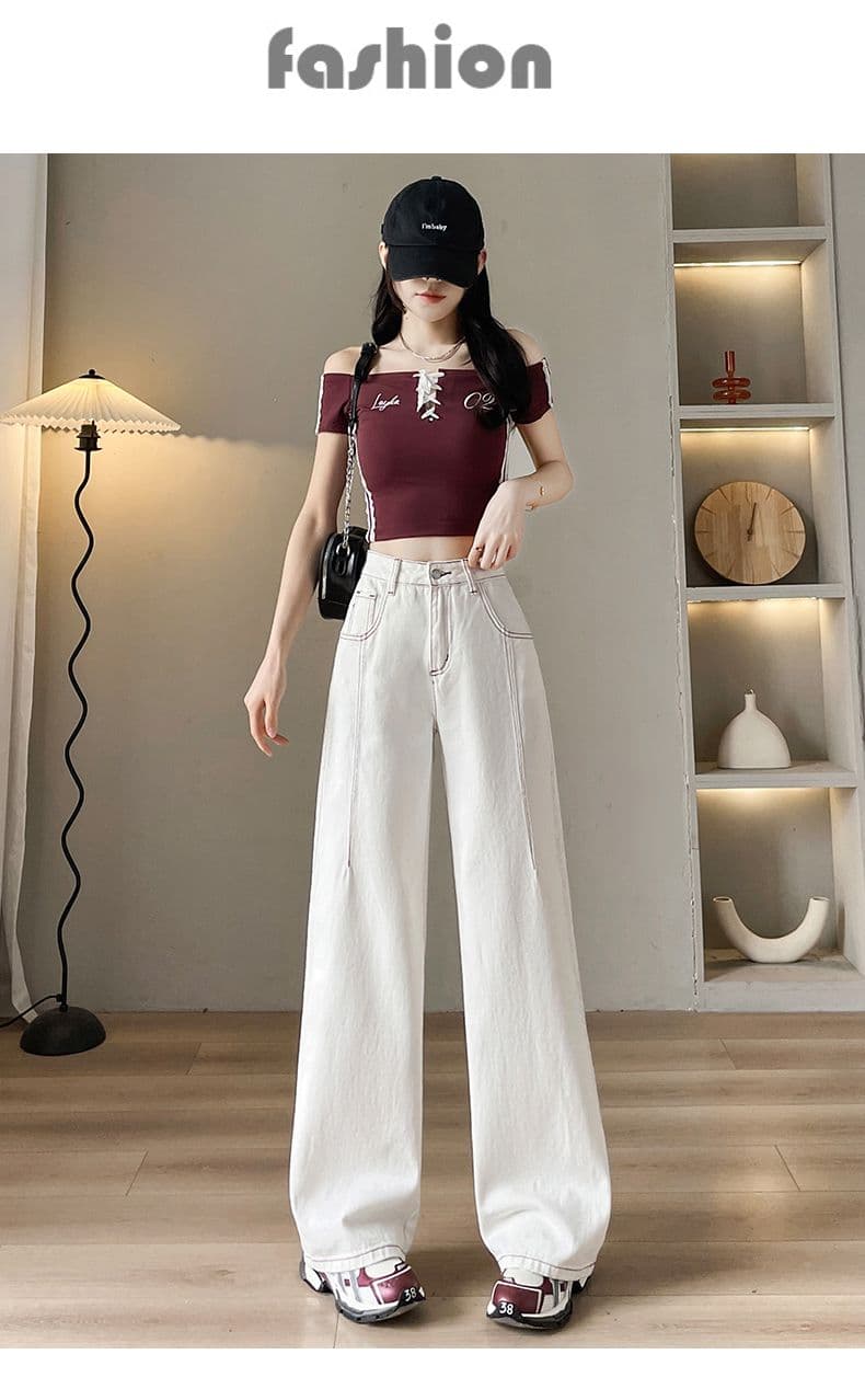 아메리칸 이른 봄 새로운 캐주얼 넓은 다리 스트레이트 청바지 여성 상세 이미지 16