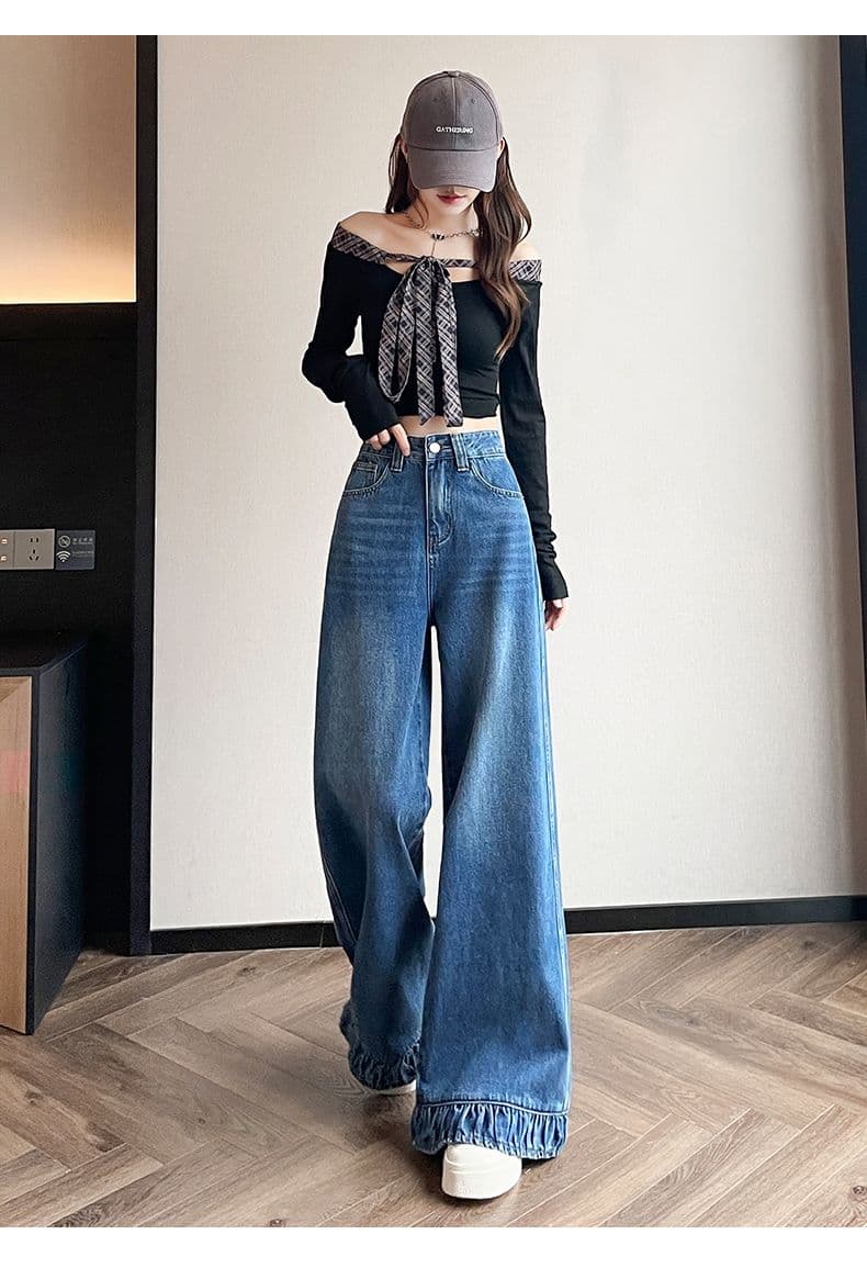 노스탤지어 이른 봄 새로운 캐주얼 넓은 다리 루즈핏 패션 청바지 여성 상세 이미지 17